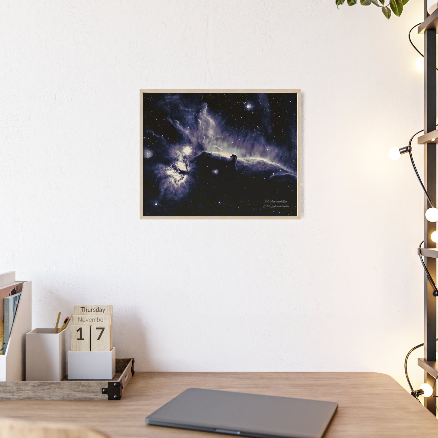 Wooden Frame Horsead and Flame Nebula Poster