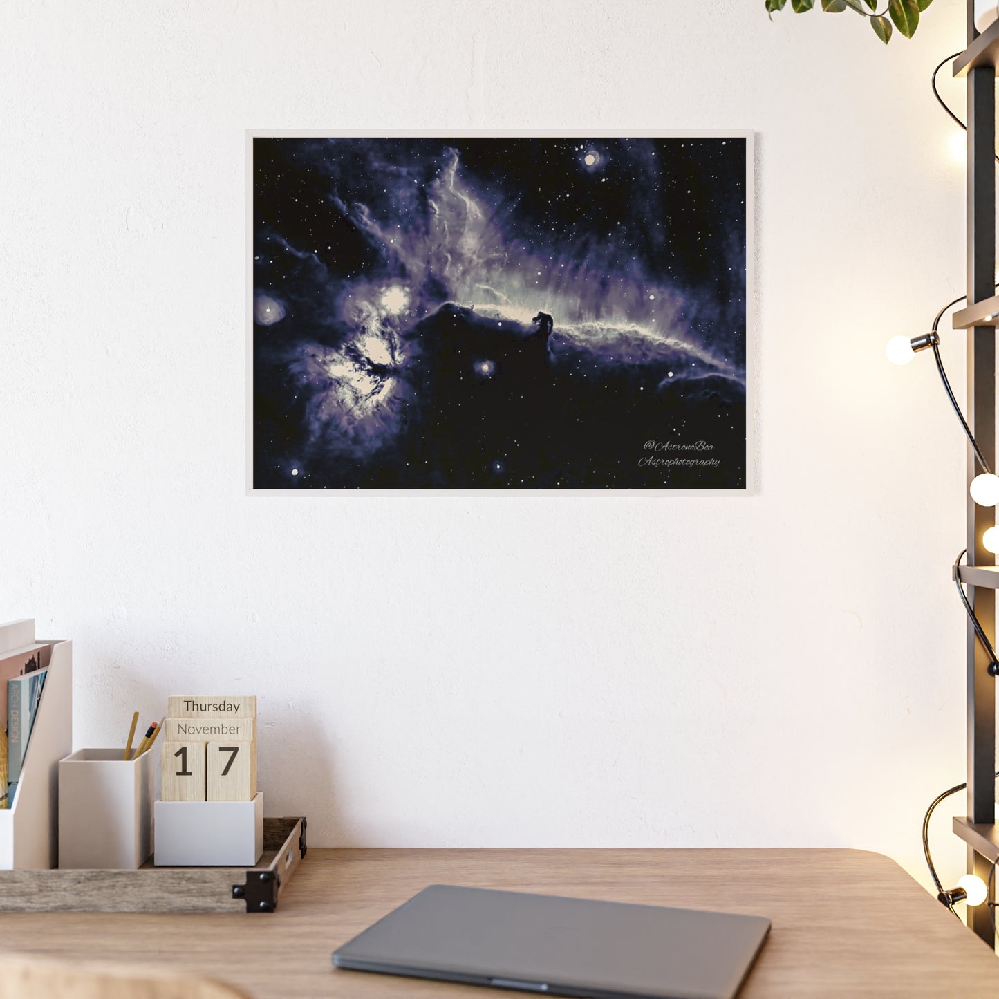 Wooden Frame Horsead and Flame Nebula Poster