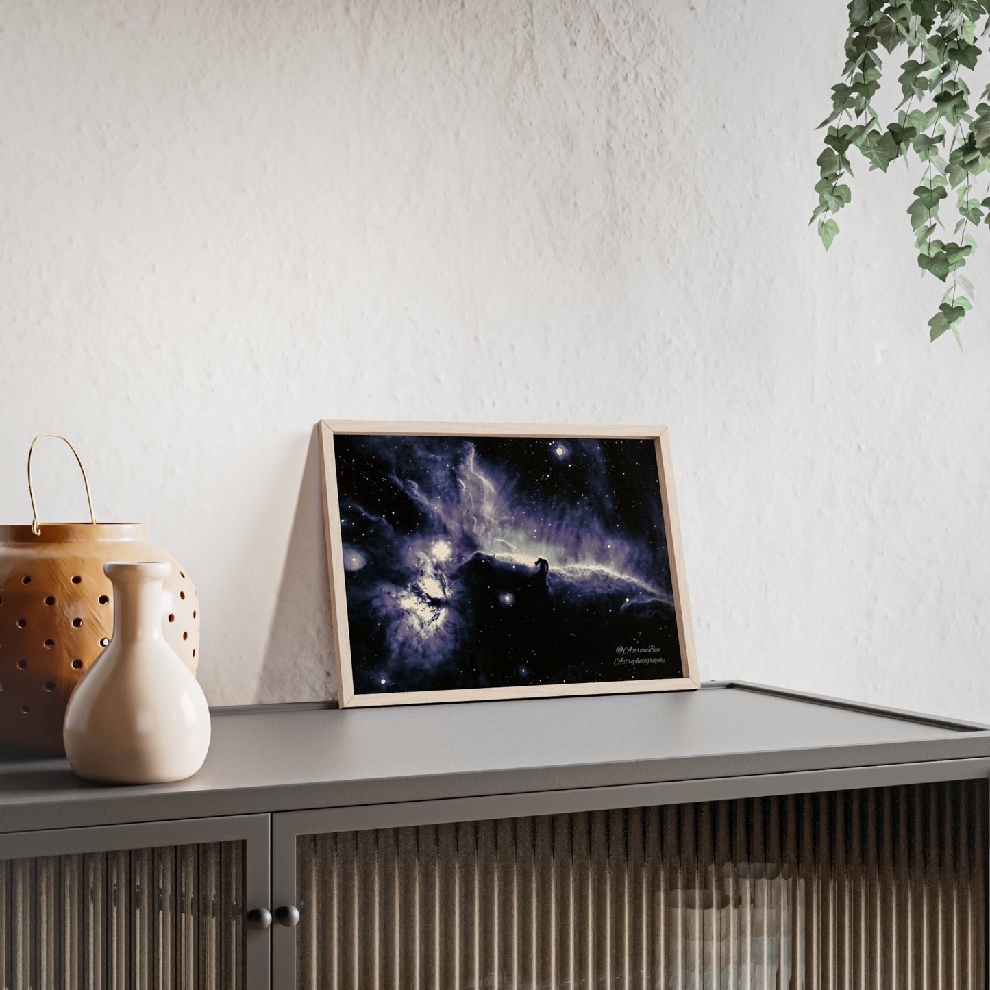 Wooden Frame Horsead and Flame Nebula Poster