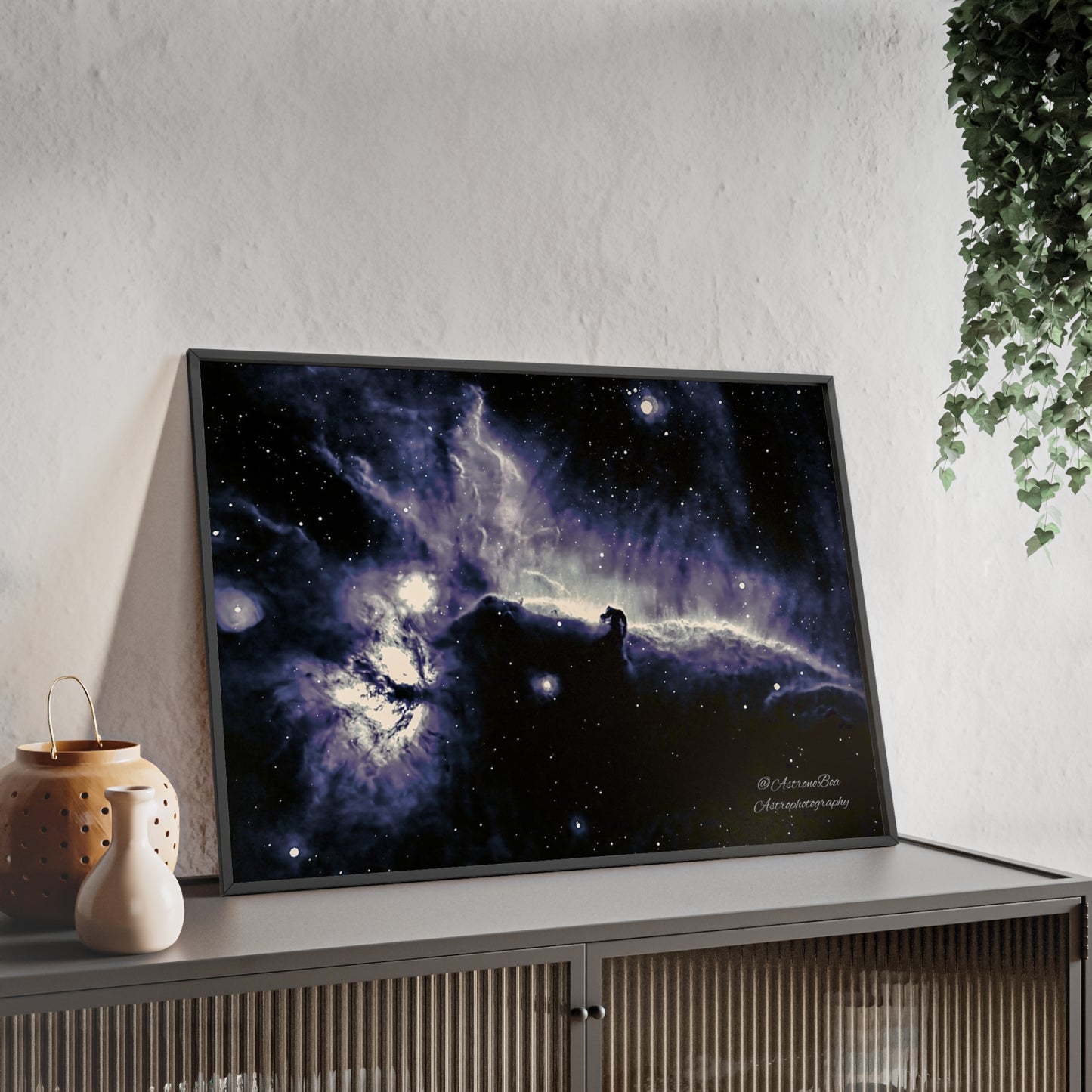 Wooden Frame Horsead and Flame Nebula Poster