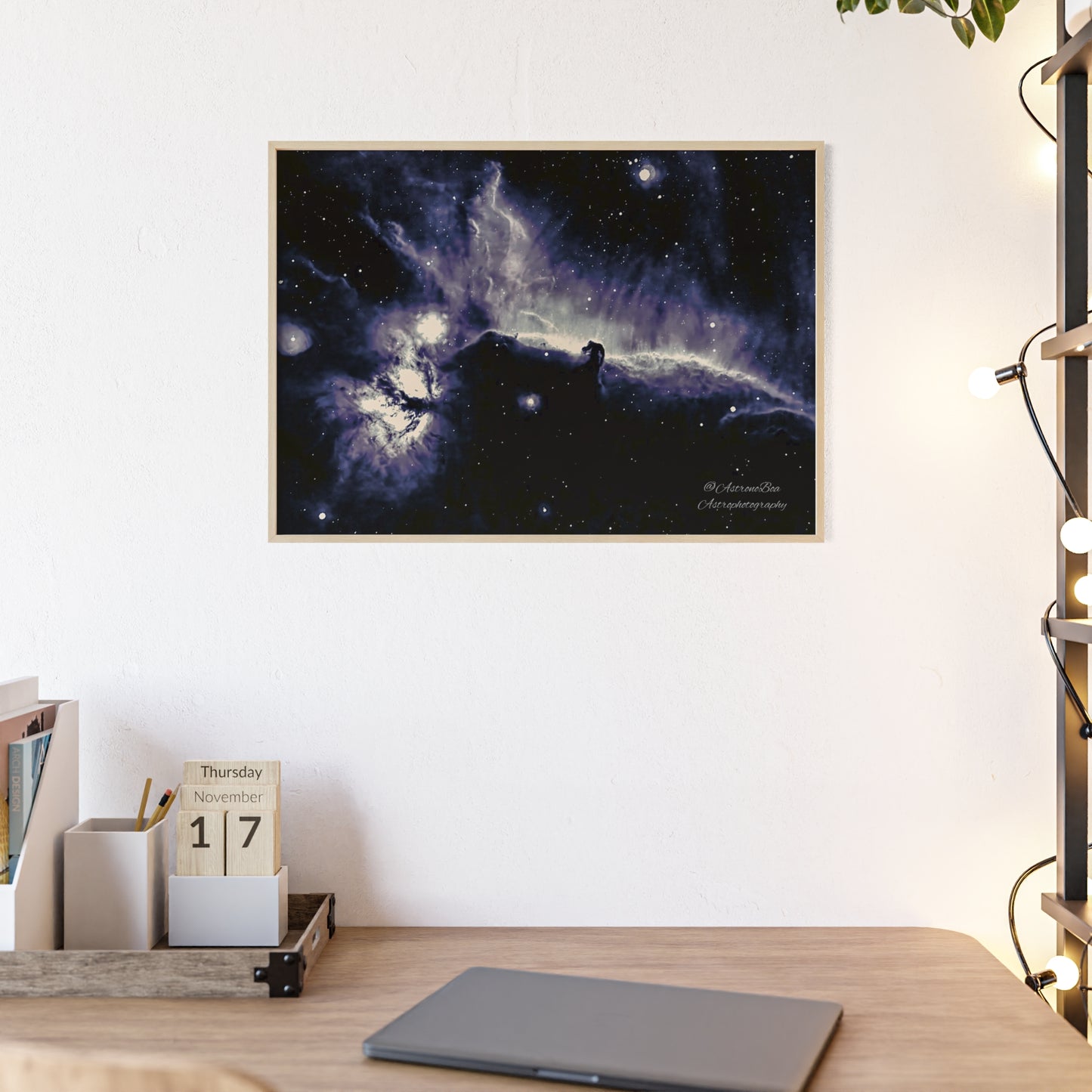 Wooden Frame Horsead and Flame Nebula Poster