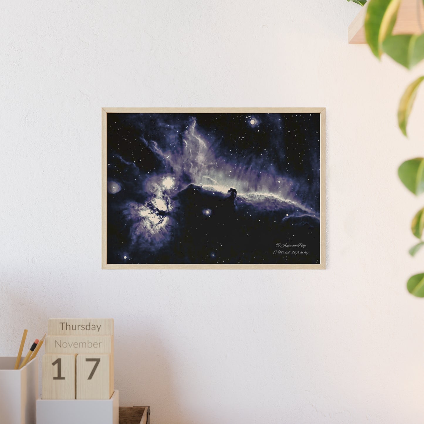 Wooden Frame Horsead and Flame Nebula Poster