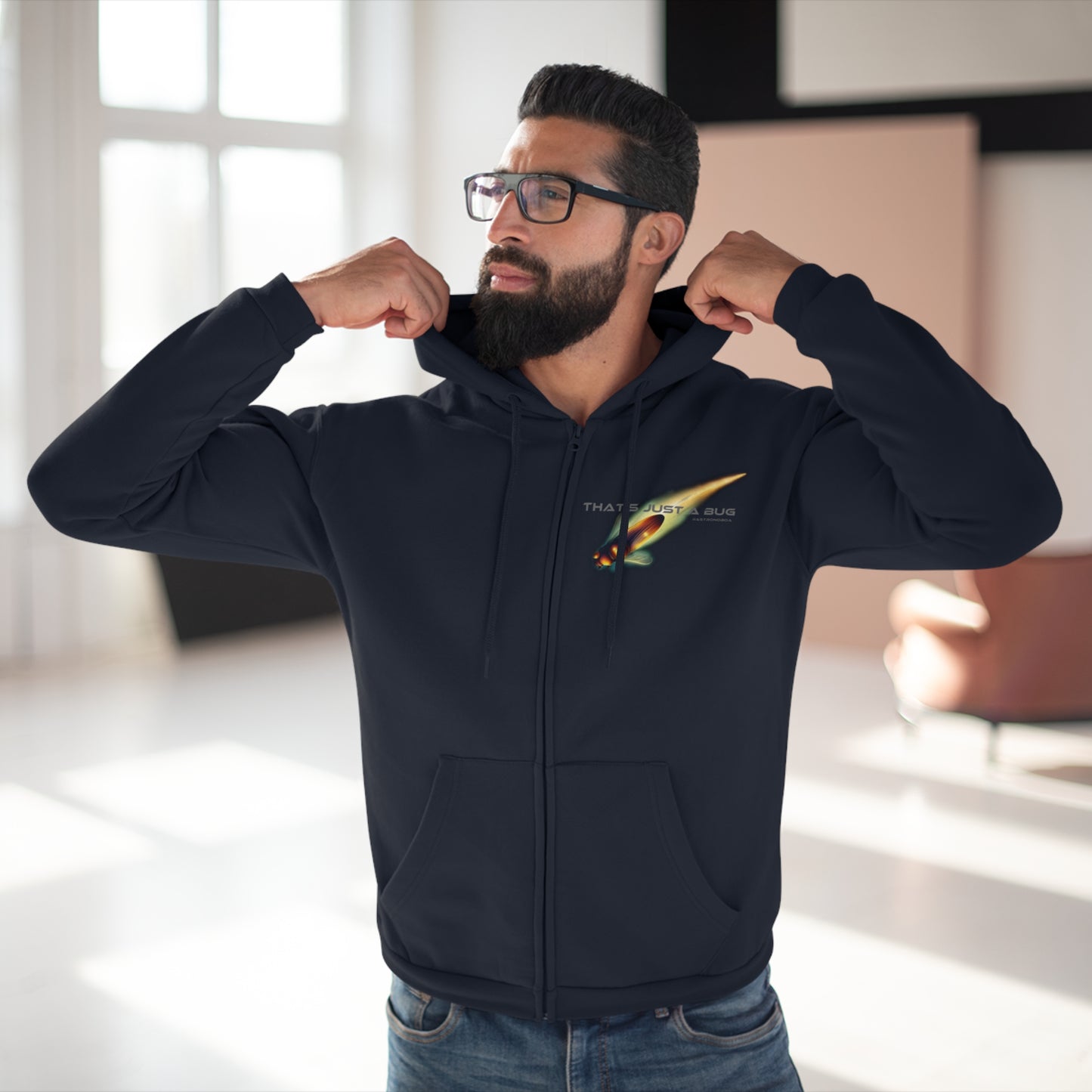 Unisex Hooded Zip Sweatshirt 'That's just a bug'