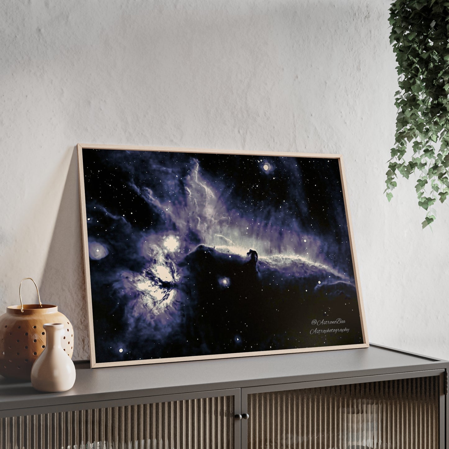 Wooden Frame Horsead and Flame Nebula Poster