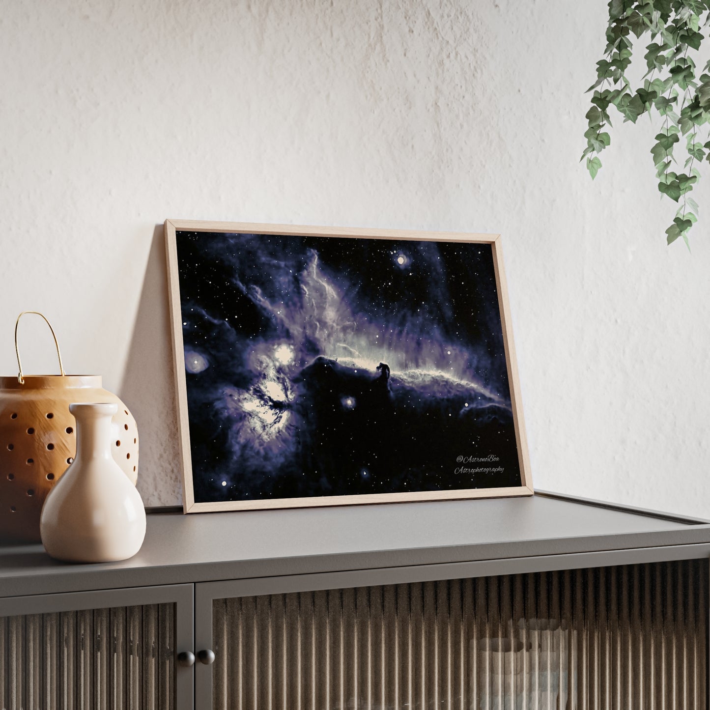 Wooden Frame Horsead and Flame Nebula Poster