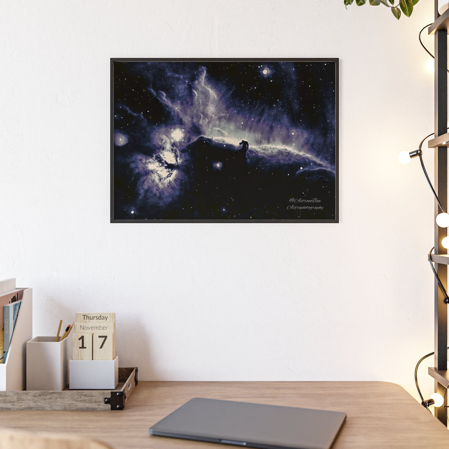 Wooden Frame Horsead and Flame Nebula Poster
