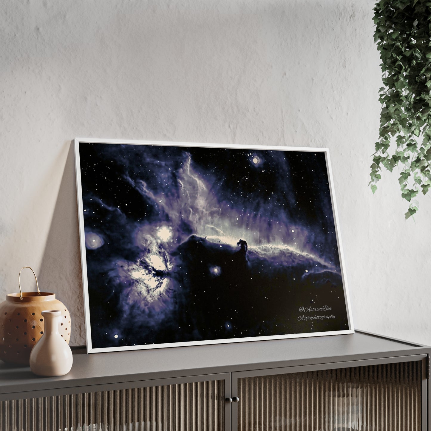 Wooden Frame Horsead and Flame Nebula Poster