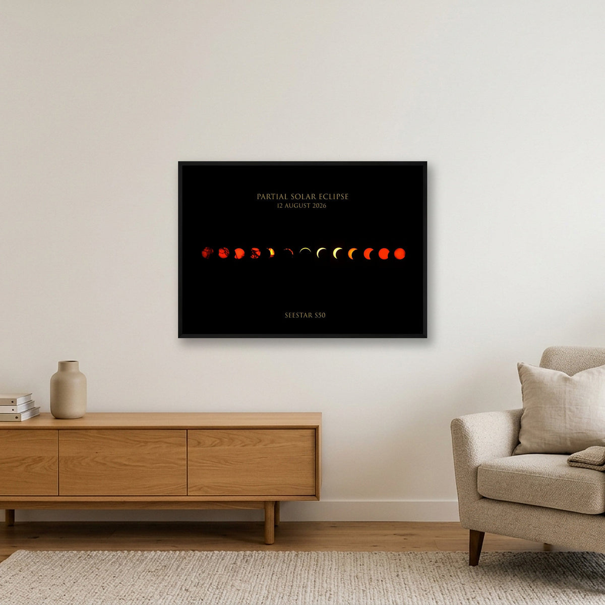 Partial Solar Eclipse 2026 UK — 100×70cm, 39×28" Black Frame
