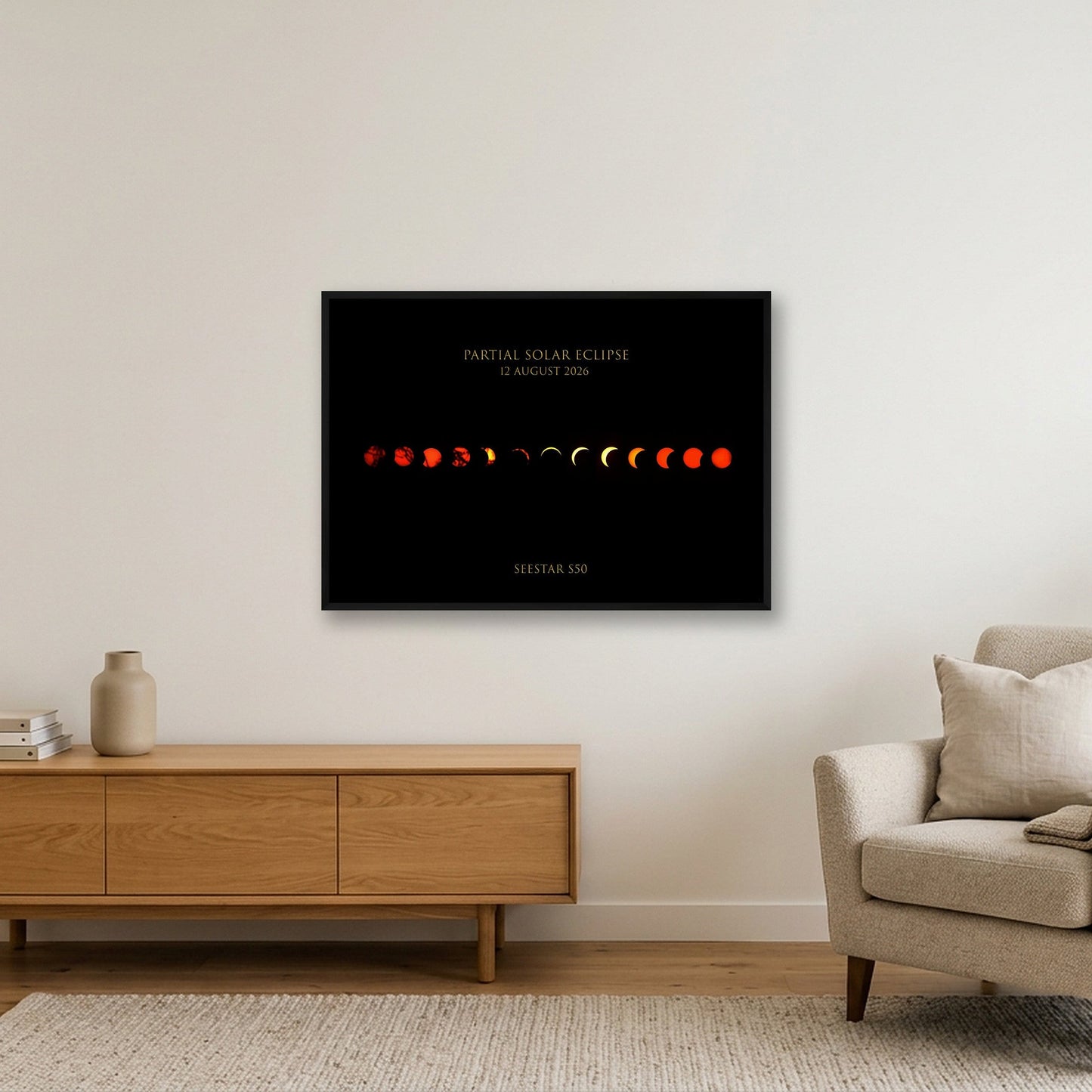 Partial Solar Eclipse 2026 UK — 100×70cm, 39×28" Black Frame